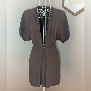 Reformation Charcoal Plunge V Neck A-line Mini Dress Minimalist Boho Indie Sz 4